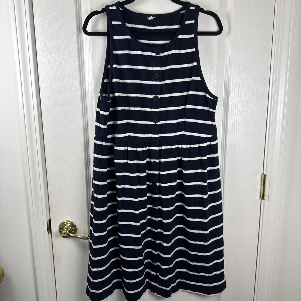 J.Crew Women's XL Navy White Striped Tiered Tank Dress Coastal Nautical Cotton